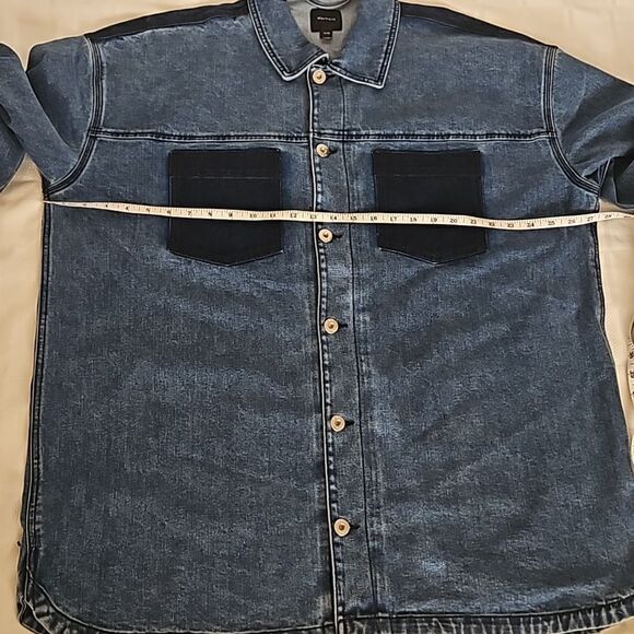RW&CO. Men's Denim Button-Down Oversized Jean Shirt XL Dark Blue Washed - Picture 10 of 16